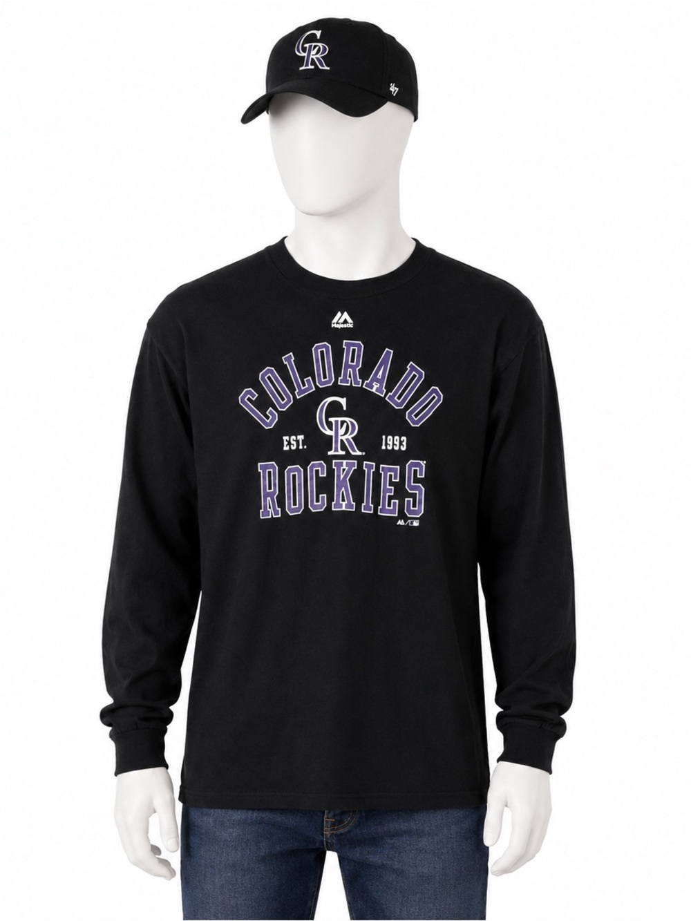 Majestic Colorado Rockies Black Long-Sleeve Graphic Tee with Purple Accents